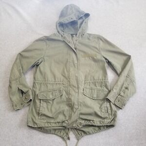 Gap Jacket Womens Small Green Military Fishtail Parka Hooded Zip Utility Coat